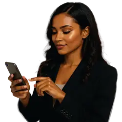 Mulher morena chamando a DexaWeb no celular