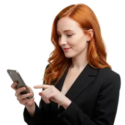 Mulher ruiva chamando a DexaWeb no celular
